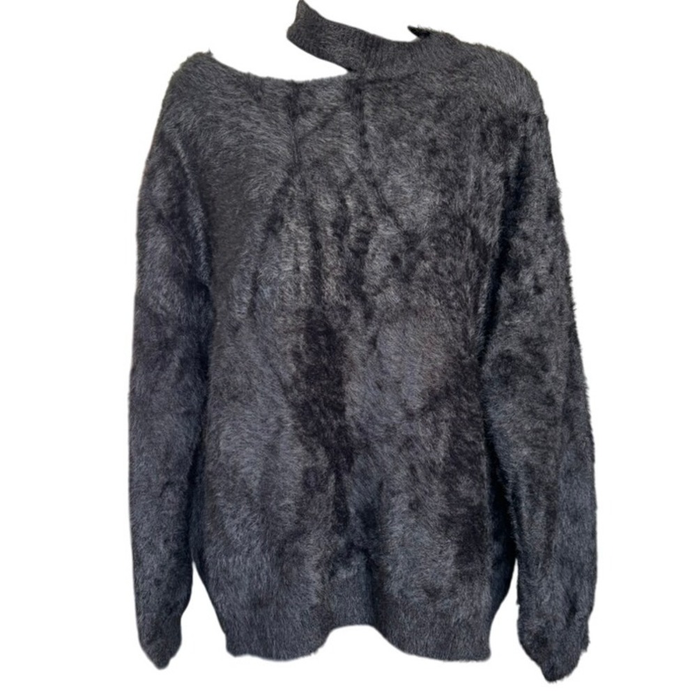 Lulus Faux‎ Fur Sweater Sz M Black Choker Neck Fuzzy Whimsigoth Baddie
